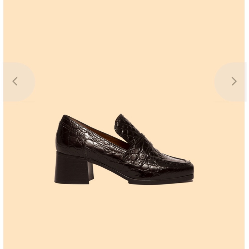Nicole Saldana embossed black heeled loafer
